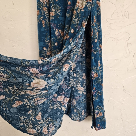 Natural Life Boho Floral Patti Side Slit Blue Dress, XS - Picture 6 of 11